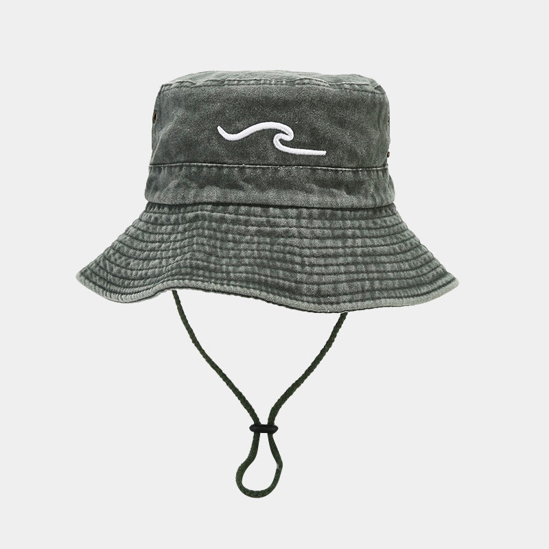 Vintage Wave Embroidery Sun Camping Bucket Hat