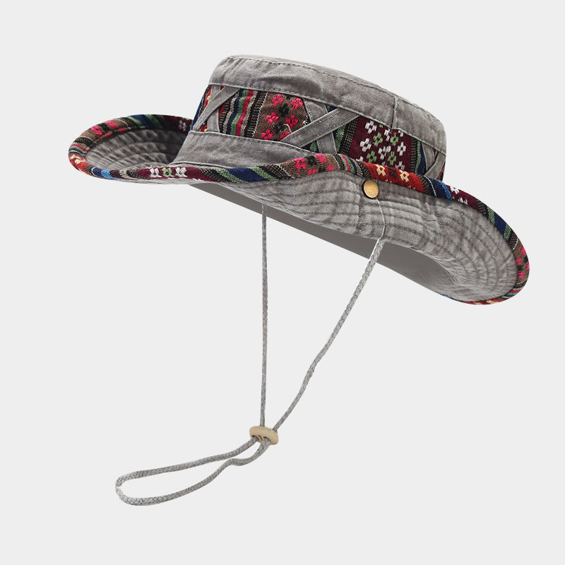 Bohemian Retro Striped Outdoor Hiking Sun Bucket Hat