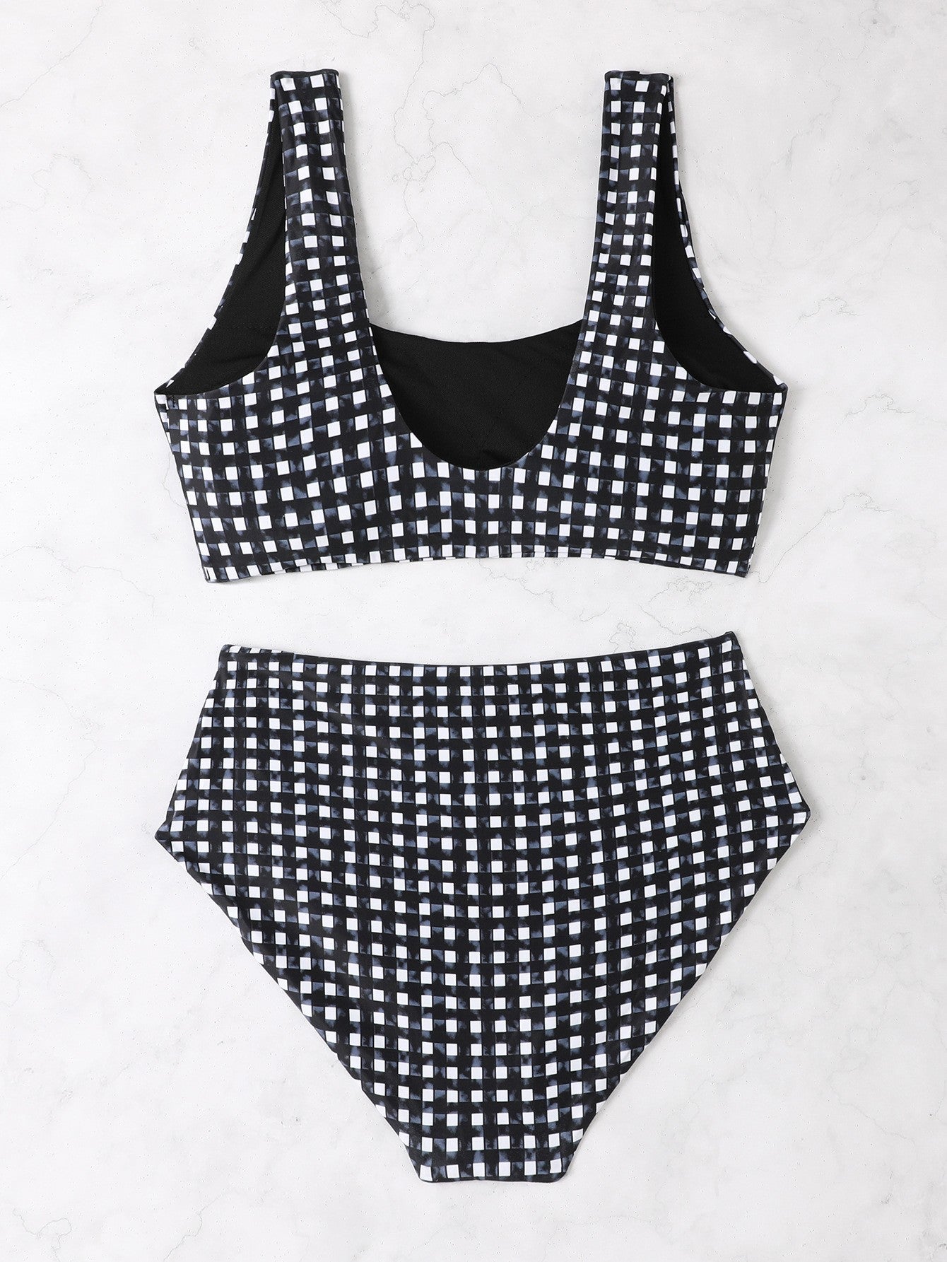 Vintage Beach Look Black Gingham High-Waisted Surf Set