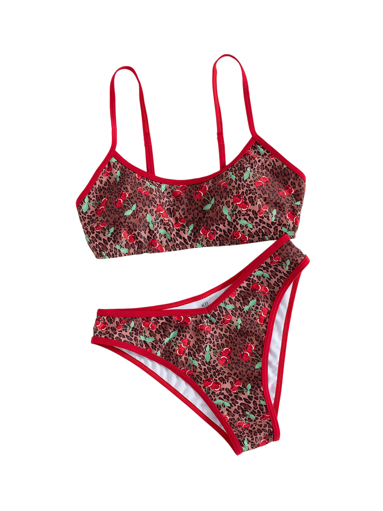 Sweet cheery & Leopard pattern Bandeau Bikini Top surf set