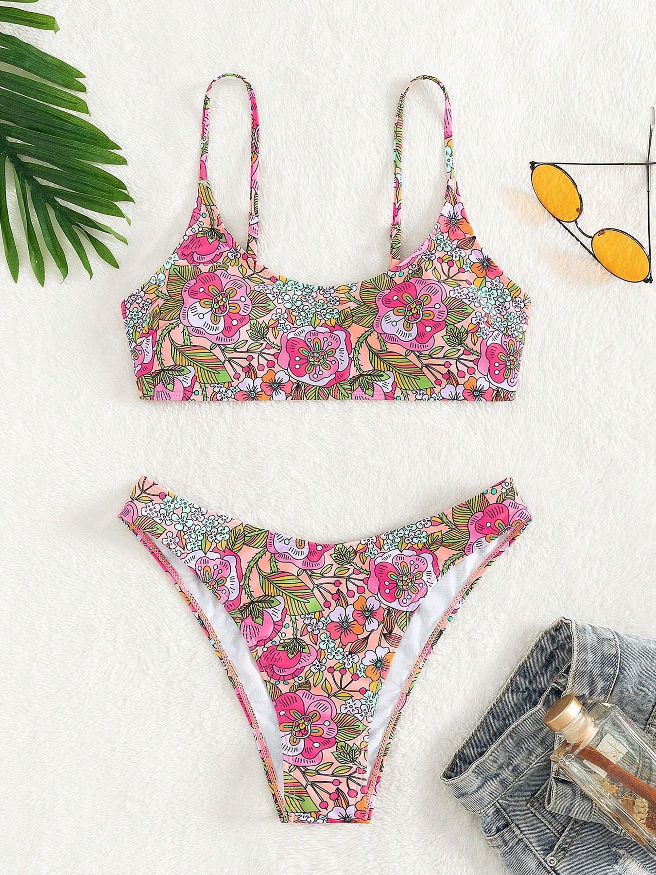 Long Island floral pattern Bandeau Bikini Top surf set