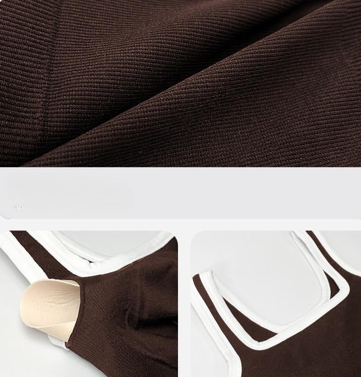 Color-Block Ribbed Seamless Yoga Rompers With Built-in Bra