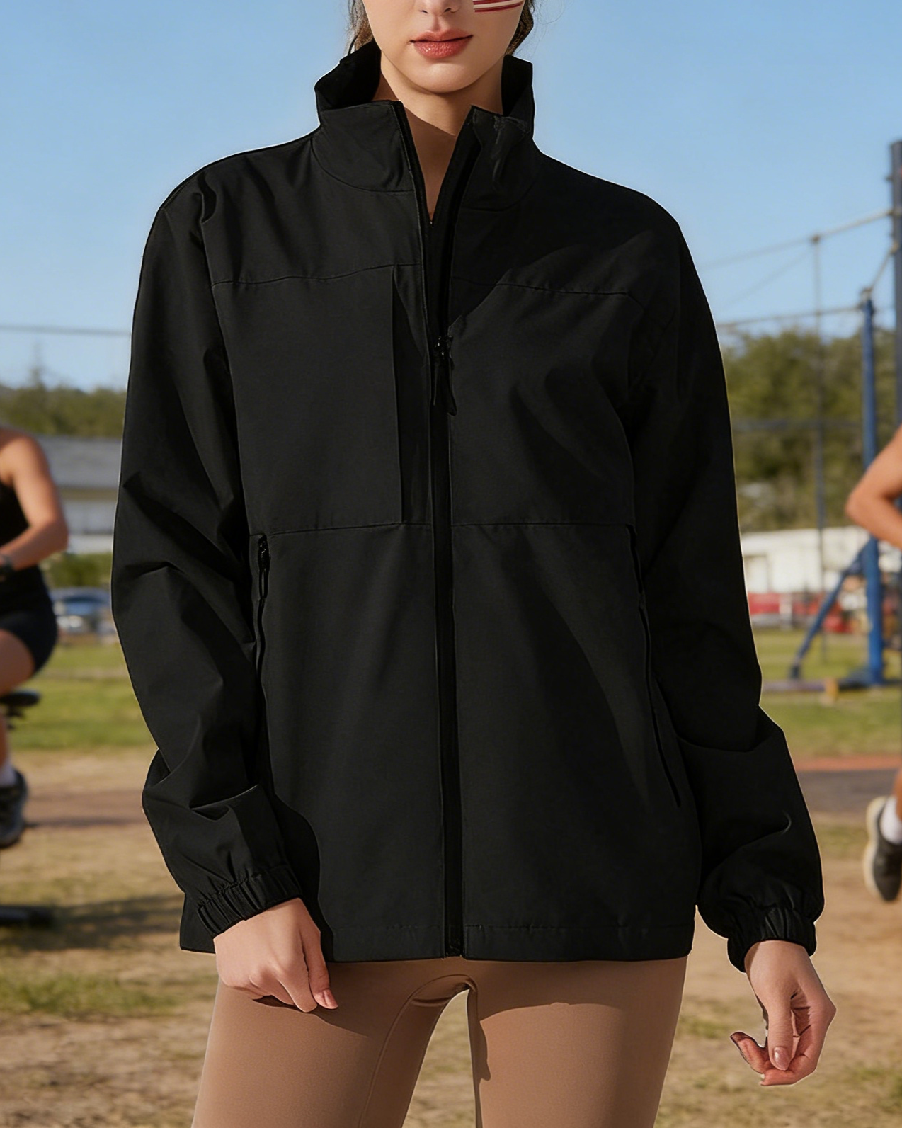 Casual Solid Color Loose Stand Collar Zipper Outdoor Jacket