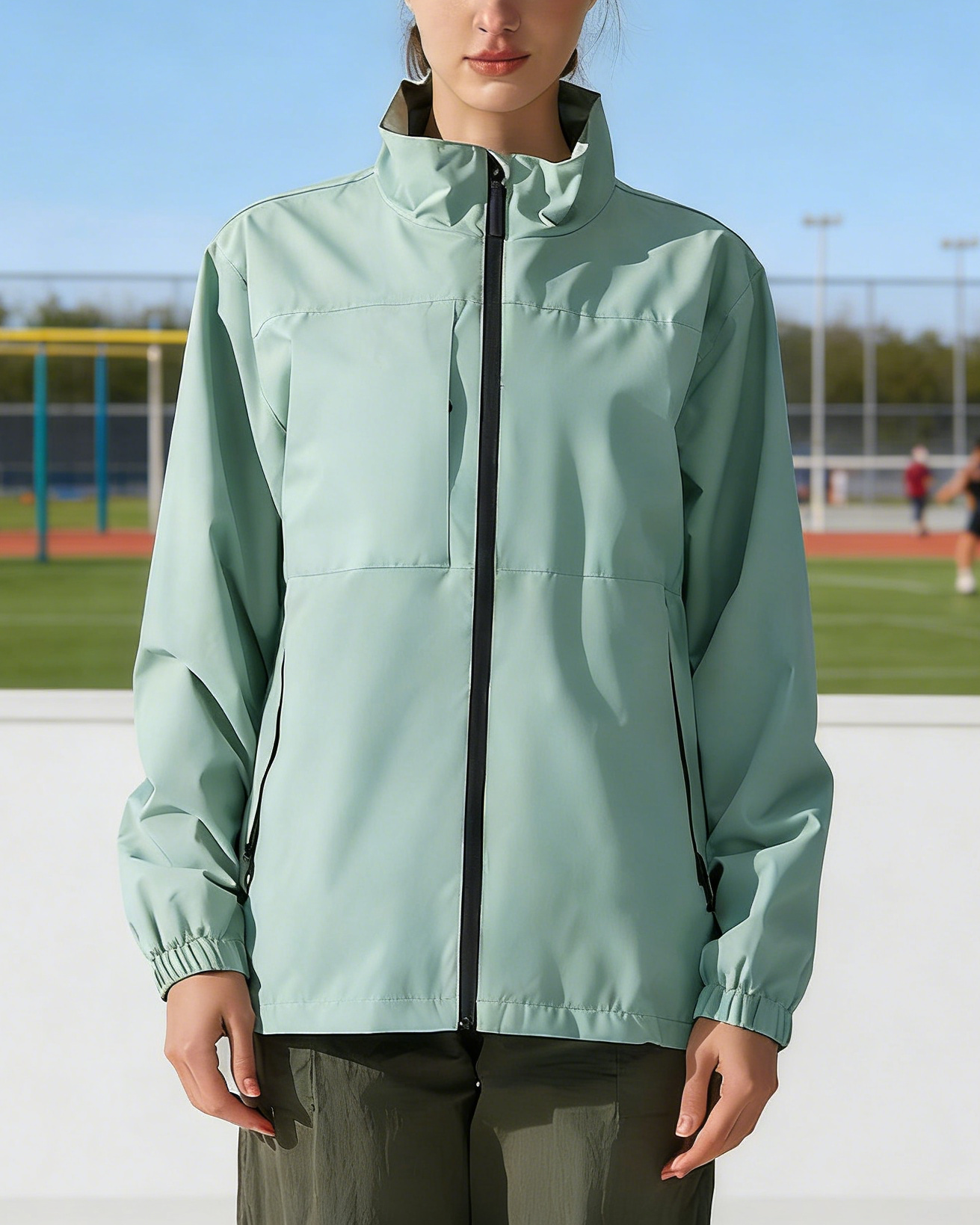 Casual Solid Color Loose Stand Collar Zipper Outdoor Jacket