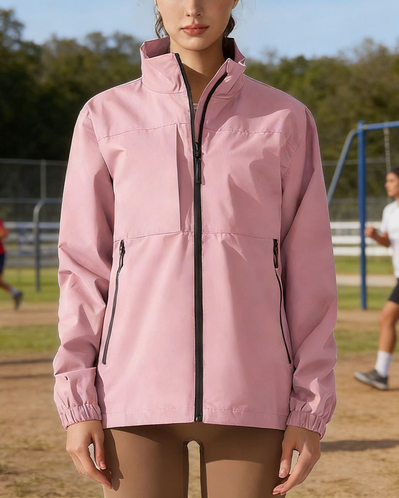 Casual Solid Color Loose Stand Collar Zipper Outdoor Jacket