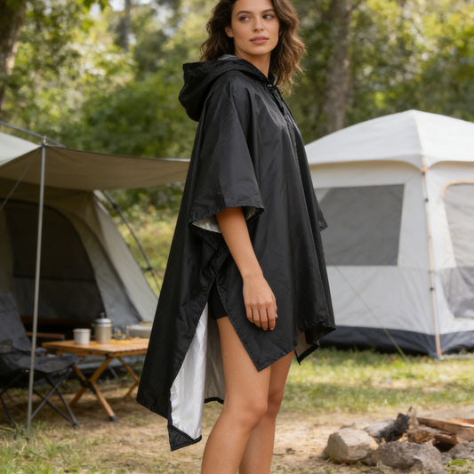 Outdoor Solid Color Hooded Hiking Rain Poncho