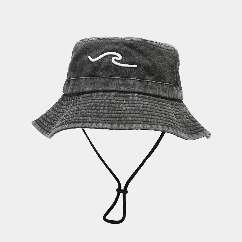 Vintage Wave Embroidery Sun Camping Bucket Hat