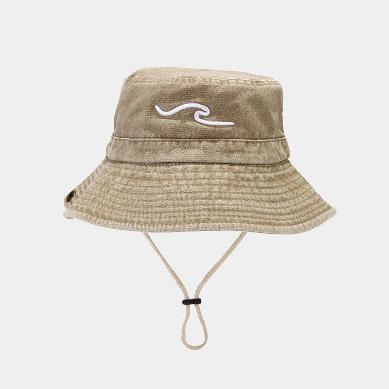 Vintage Wave Embroidery Sun Camping Bucket Hat