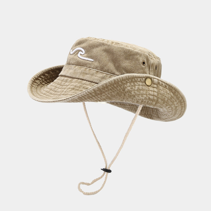 Vintage Wave Embroidery Sun Camping Bucket Hat