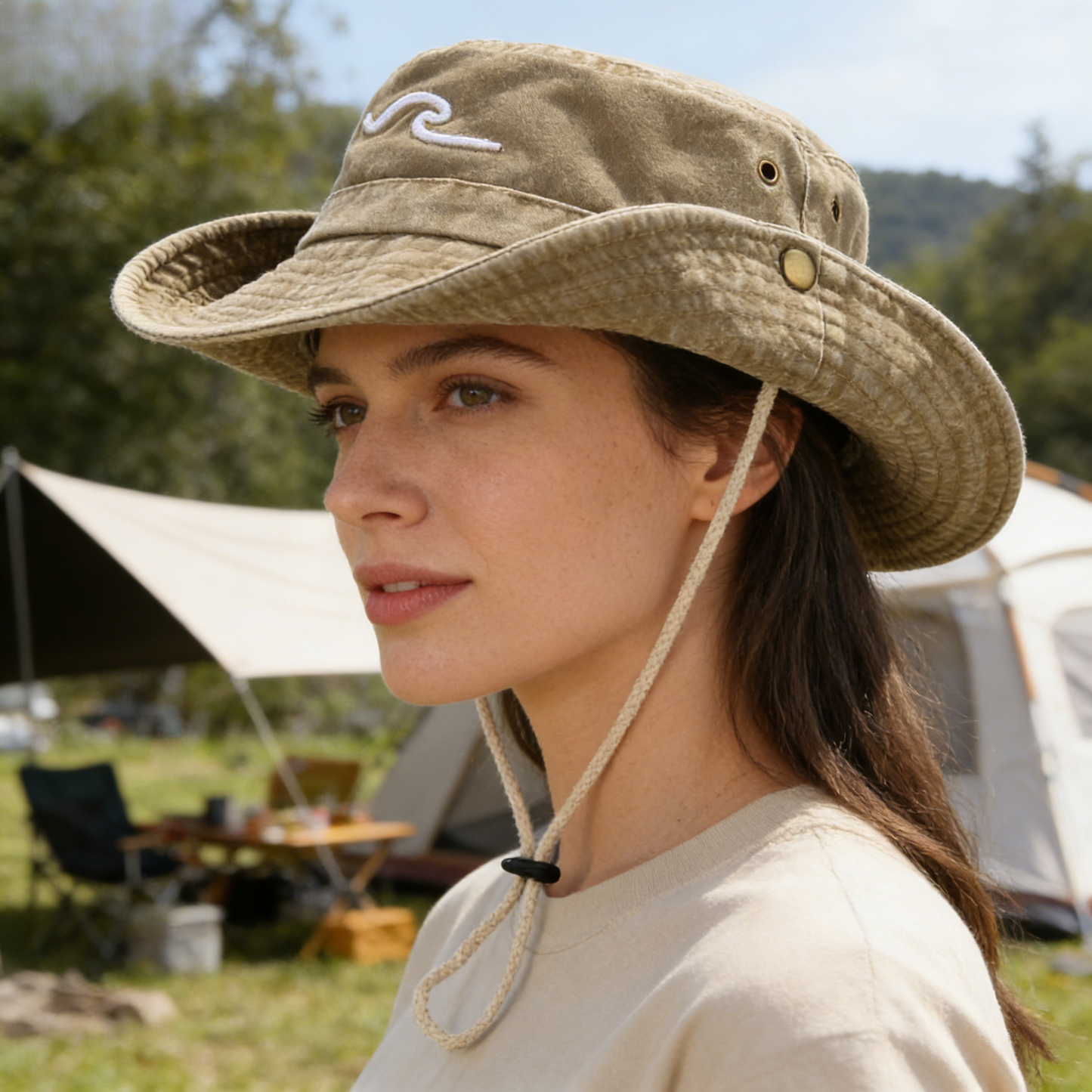 Vintage Wave Embroidery Sun Camping Bucket Hat