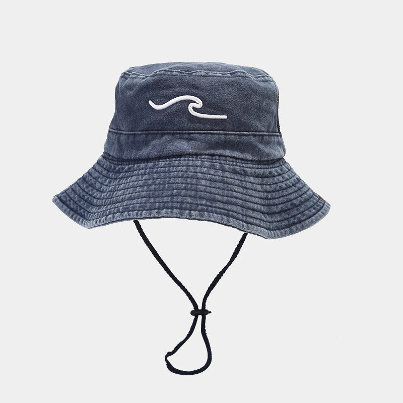 Vintage Wave Embroidery Sun Camping Bucket Hat