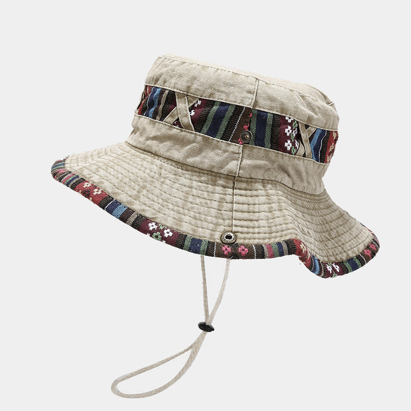 Bohemian Retro Striped Outdoor Hiking Sun Bucket Hat