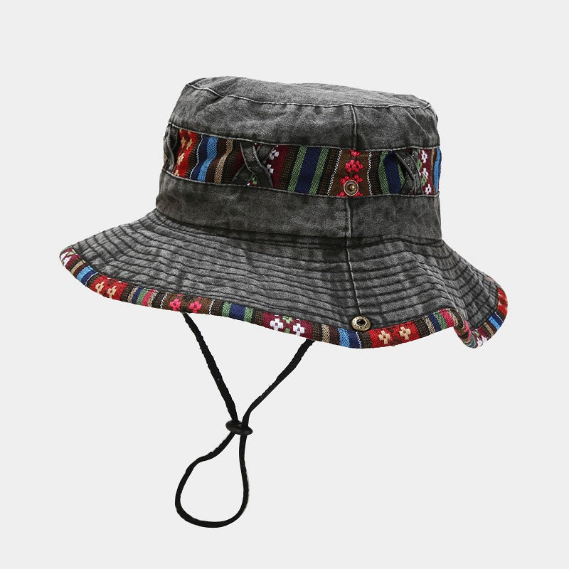 Bohemian Retro Striped Outdoor Hiking Sun Bucket Hat