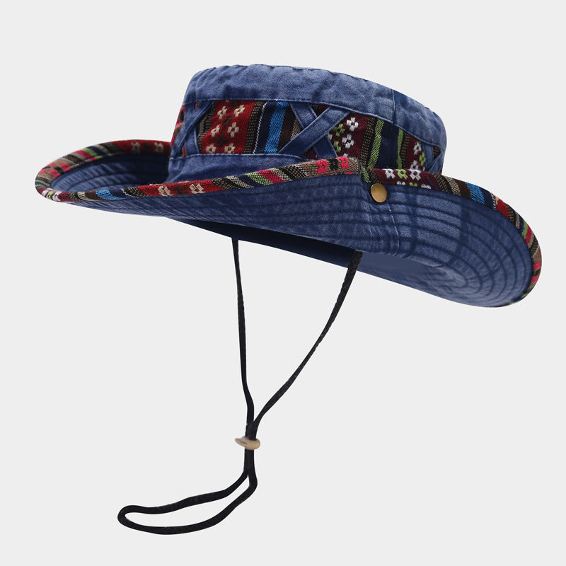 Bohemian Retro Striped Outdoor Hiking Sun Bucket Hat