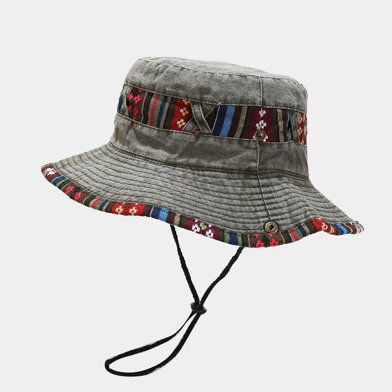 Bohemian Retro Striped Outdoor Hiking Sun Bucket Hat
