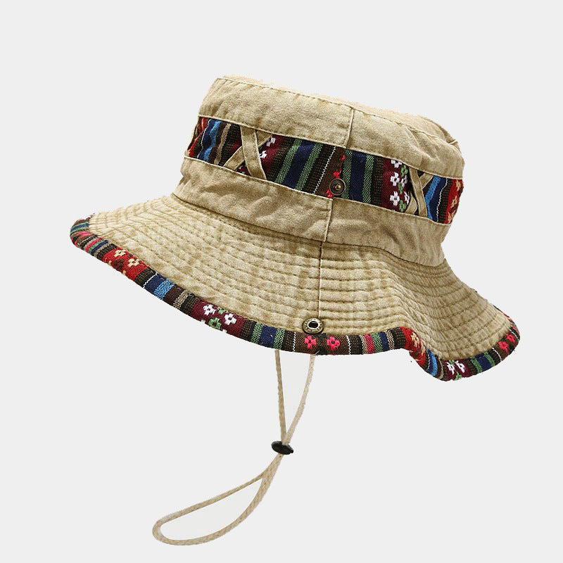 Bohemian Retro Striped Outdoor Hiking Sun Bucket Hat