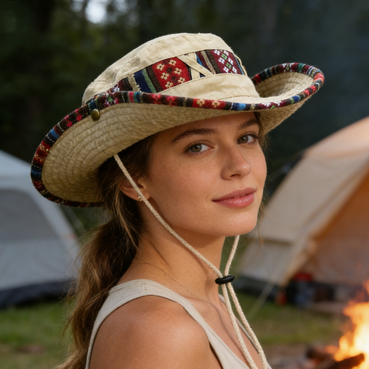 Bohemian Retro Striped Outdoor Hiking Sun Bucket Hat