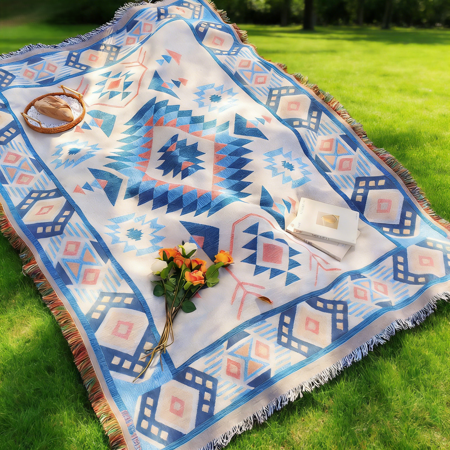 Bohemian Fringed Camping Blanket for Outdoor