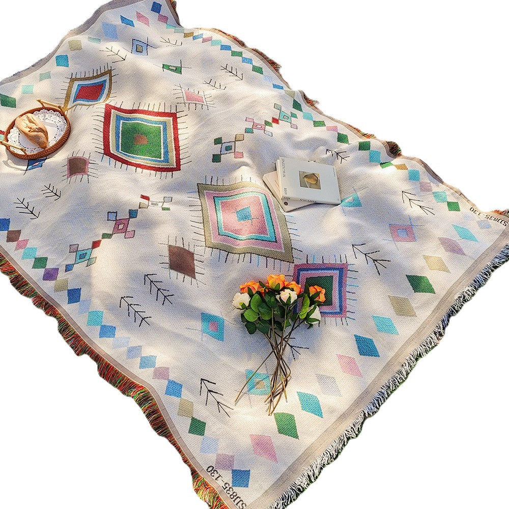 Bohemian Fringed Camping Blanket for Outdoor