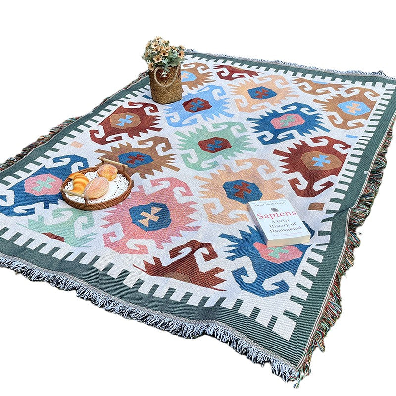 Bohemian Fringed Camping Blanket for Outdoor