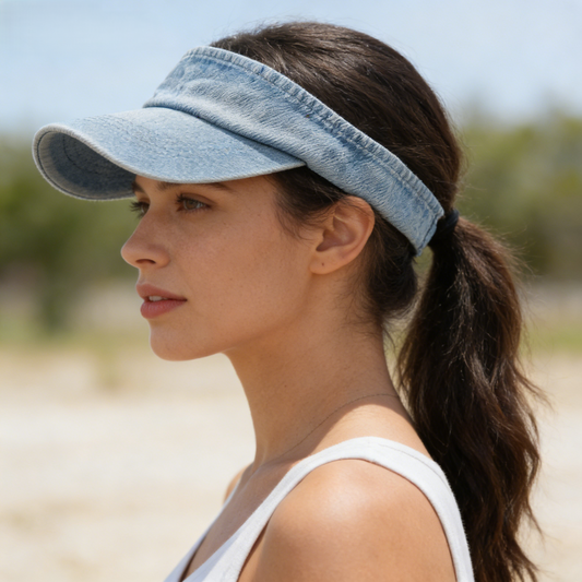Vintage Denim Solid Color Visor Hat