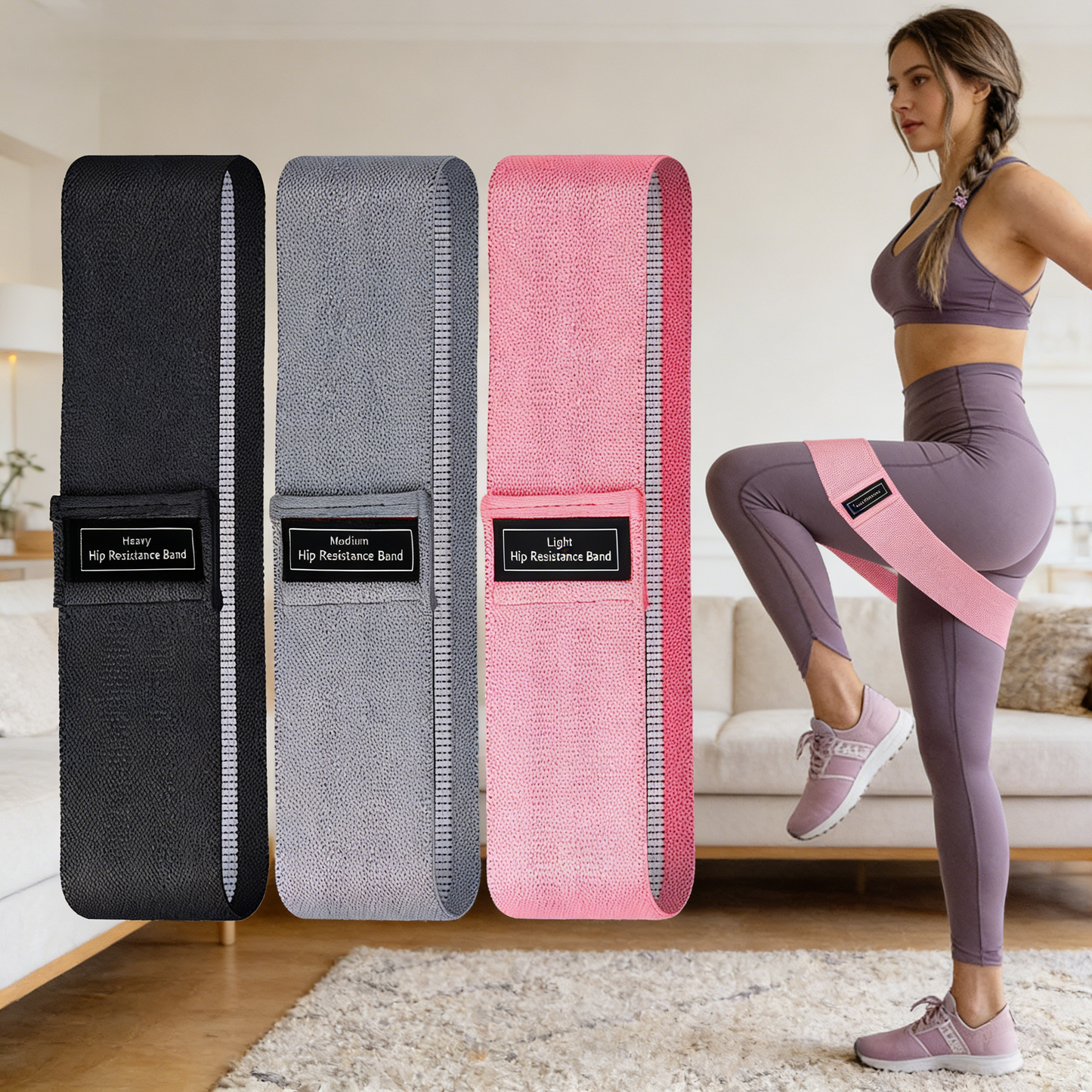 3pcs Stretch Resistance Bands for Workout with storage bag & instruction
