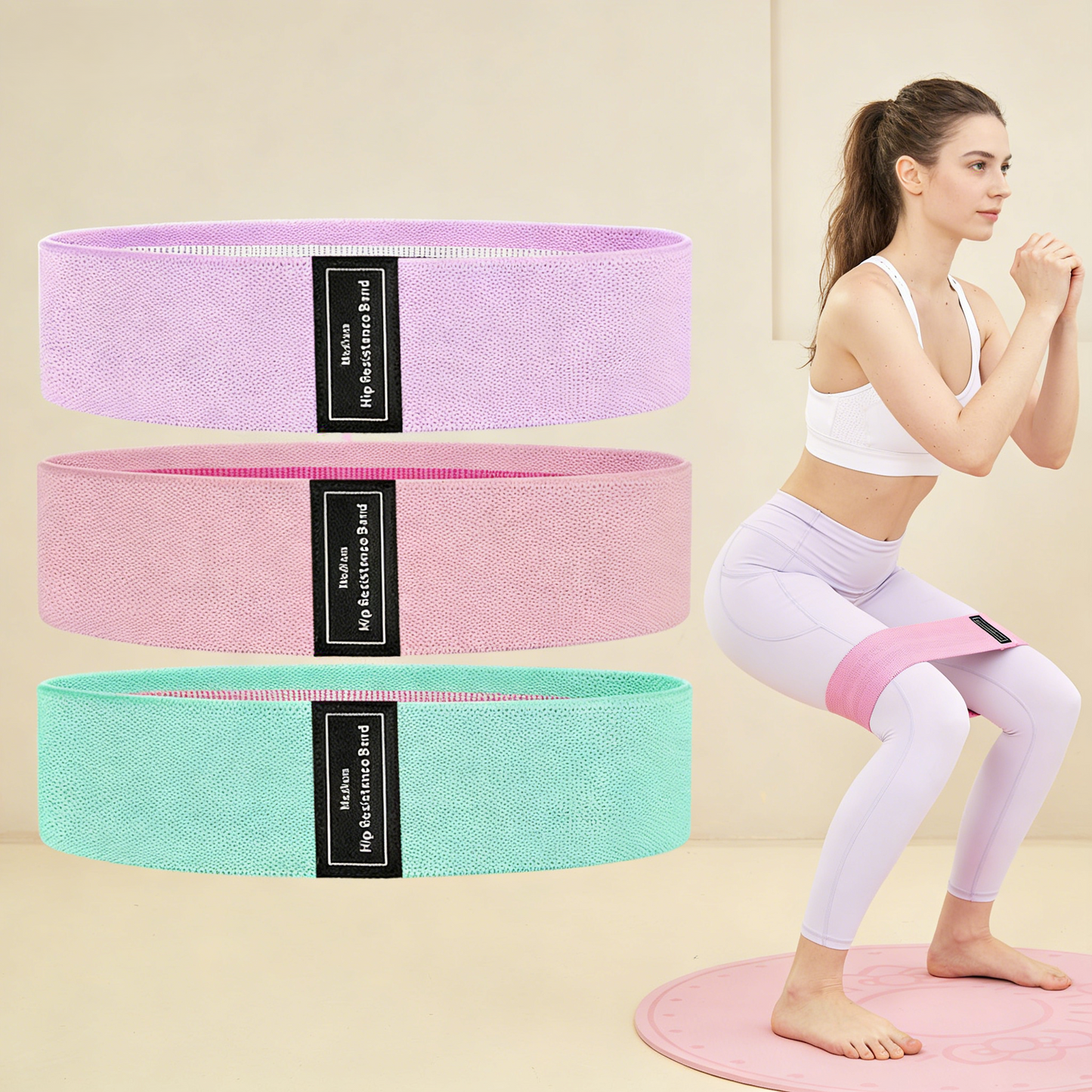3pcs Stretch Resistance Bands for Workout with storage bag & instruction