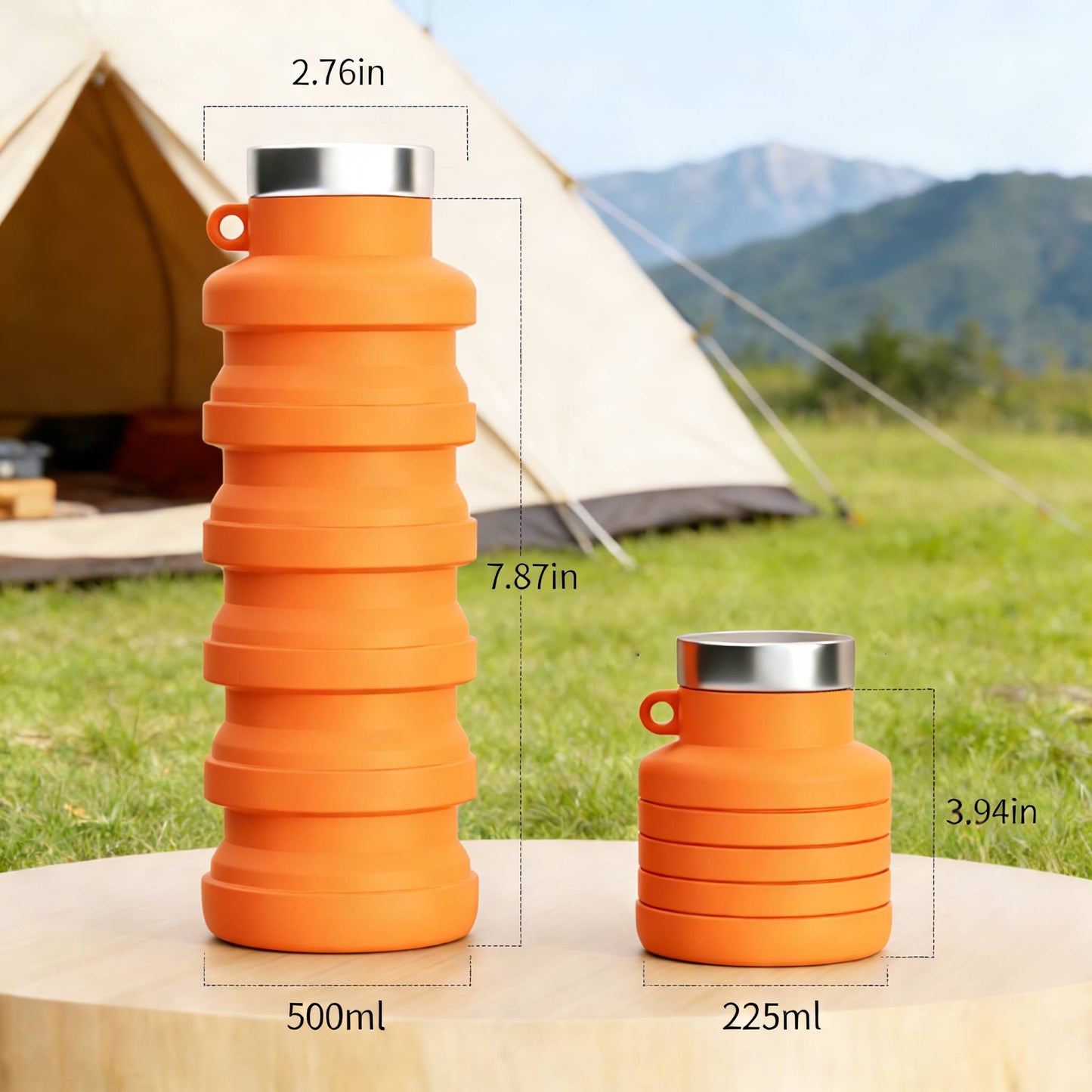 Silicone Sports Portable Collapsible Water Bottles with carabiner