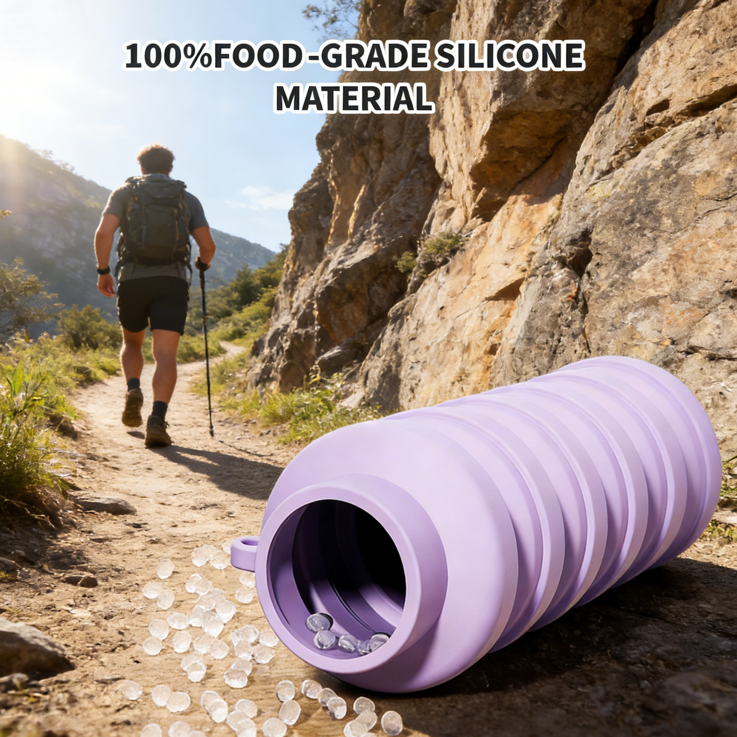 Silicone Sports Portable Collapsible Water Bottles with carabiner