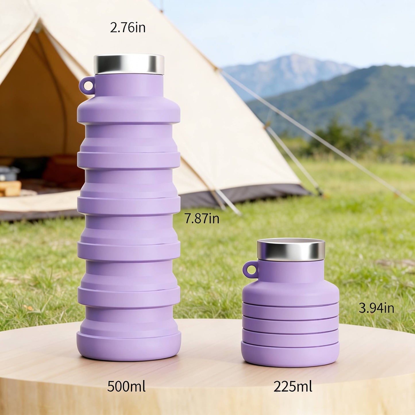Silicone Sports Portable Collapsible Water Bottles with carabiner