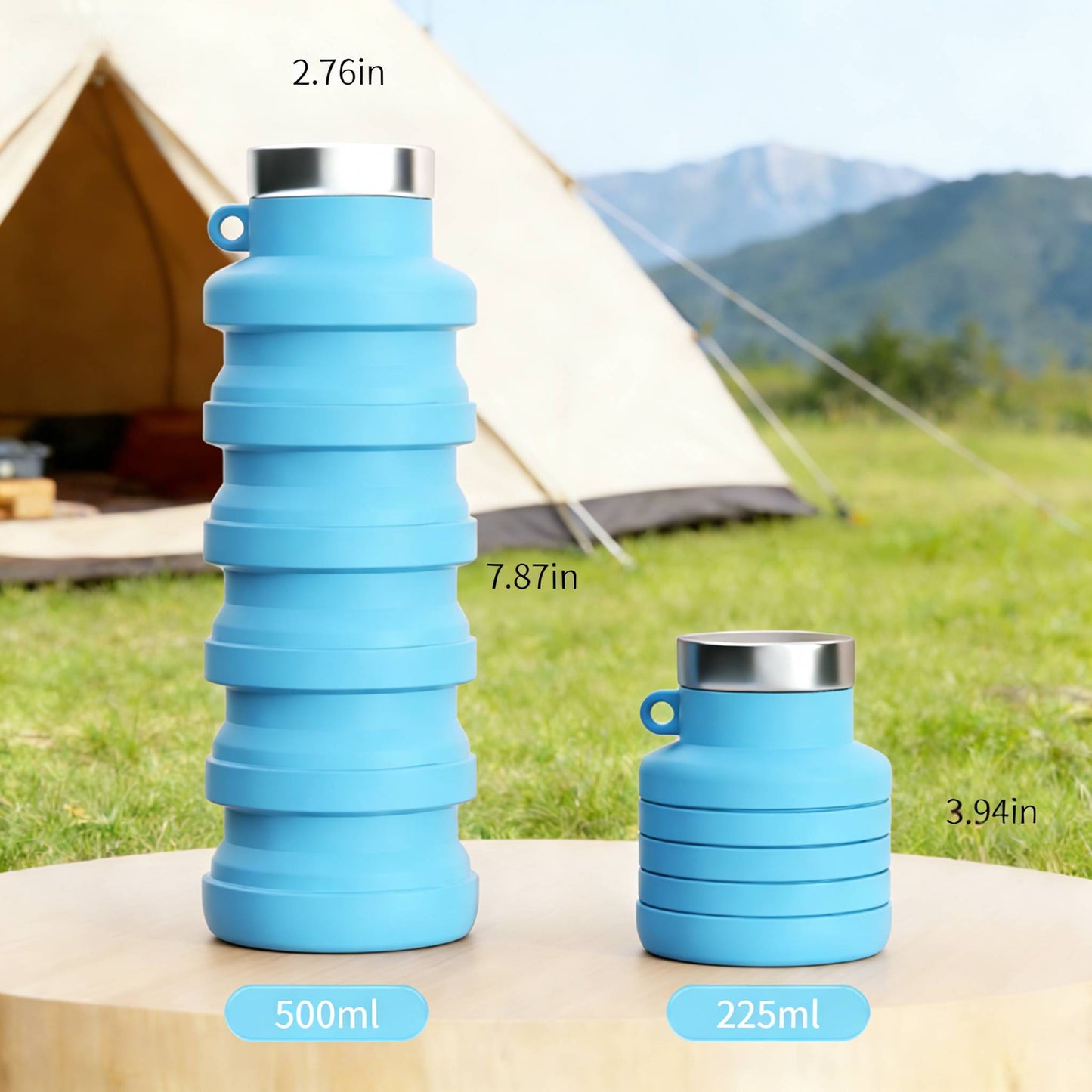Silicone Sports Portable Collapsible Water Bottles with carabiner