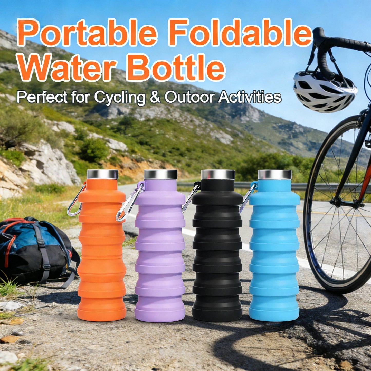 Silicone Sports Portable Collapsible Water Bottles with carabiner