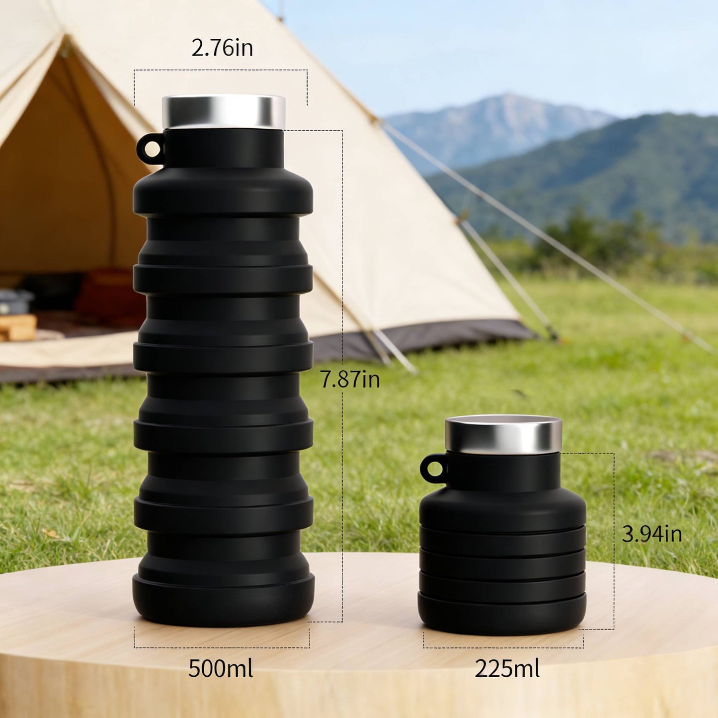 Silicone Sports Portable Collapsible Water Bottles with carabiner