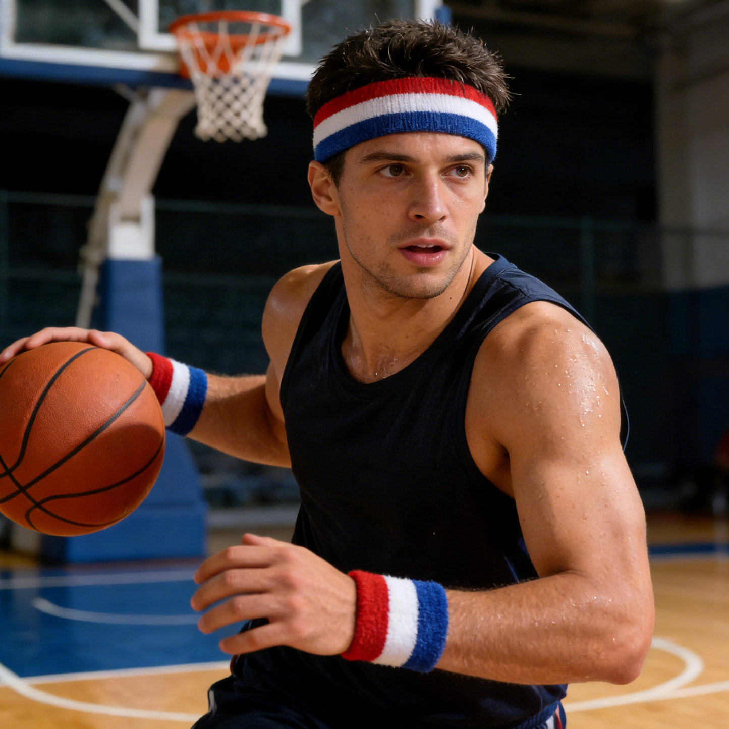 Stripe Breathable Sports Headband & Wristband Set for Workout