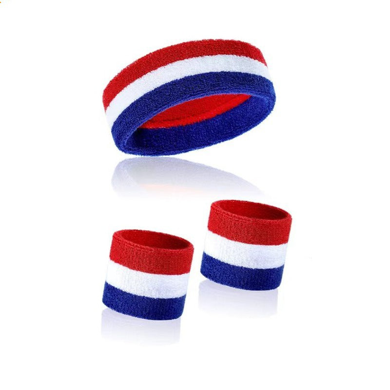 Rainbow Stripe Sports Headband Wristband Set for Workout