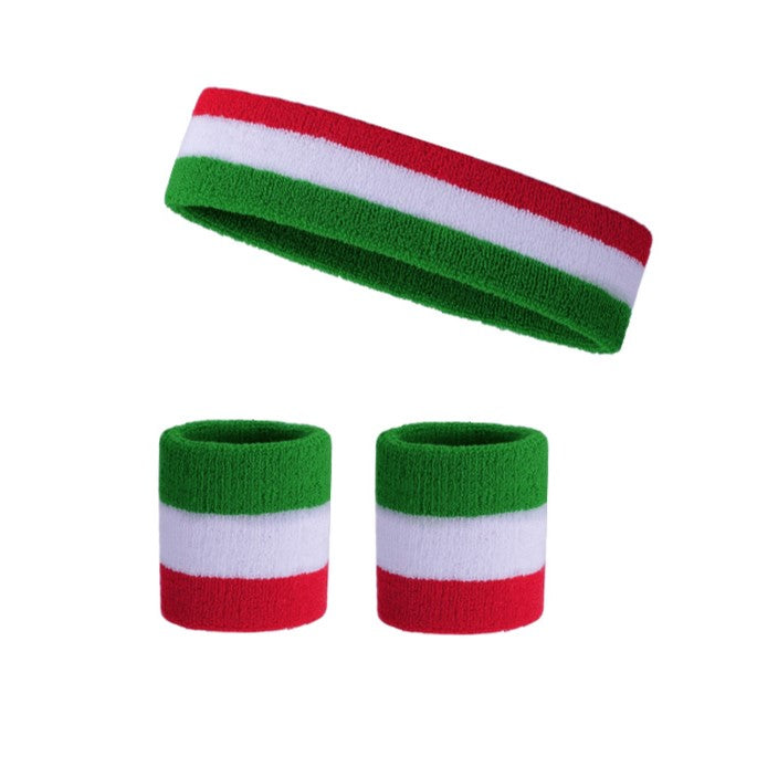Rainbow Stripe Sports Headband Wristband Set for Workout