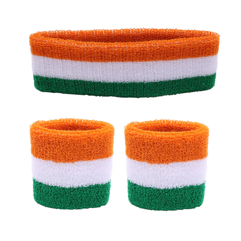 Rainbow Stripe Sports Headband Wristband Set for Workout