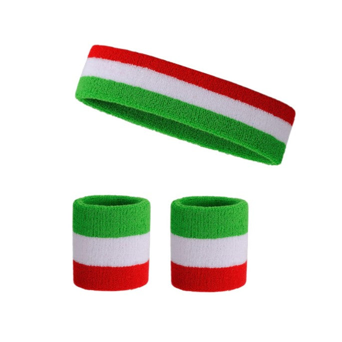 Rainbow Stripe Sports Headband Wristband Set for Workout