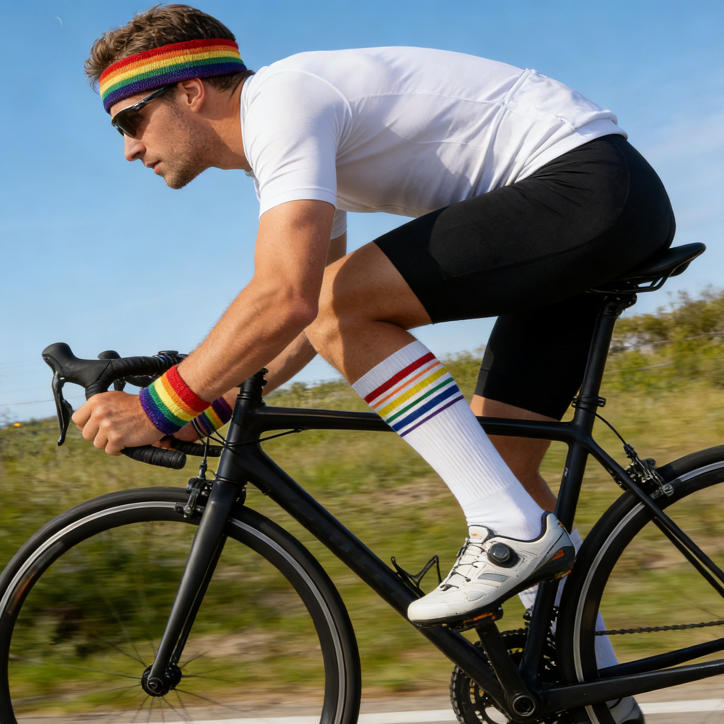 Colorful Rainbow Sports Striped Headband, Wristbands socks Set