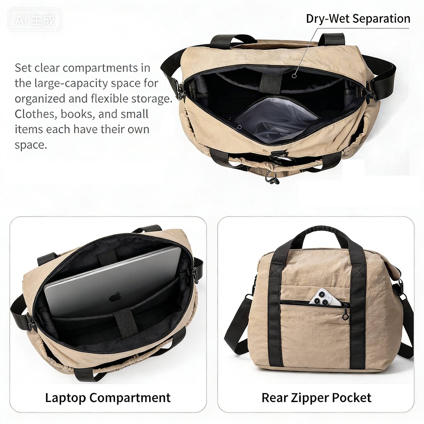 Dry Wet Separation Handheld Waterproof Gym Travel Bag