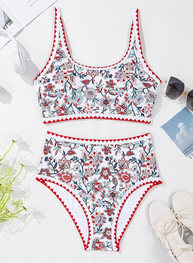 Vintage Beach Look Floral High-Waisted Surf Set