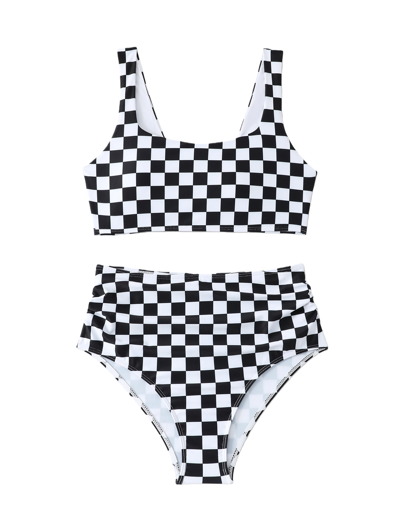 Vintage Beach Look checkered High-Waisted Surf Set