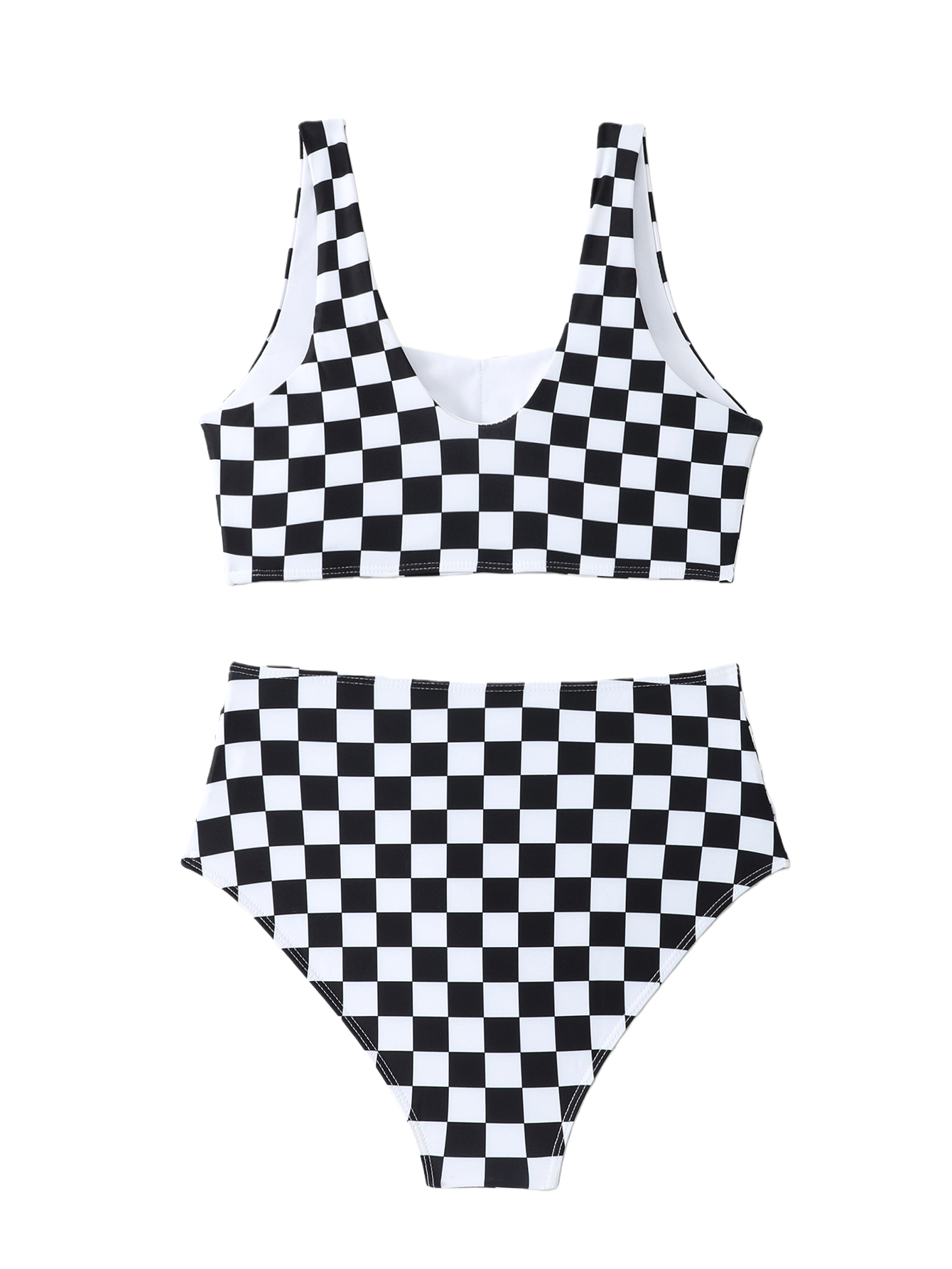 Vintage Beach Look checkered High-Waisted Surf Set