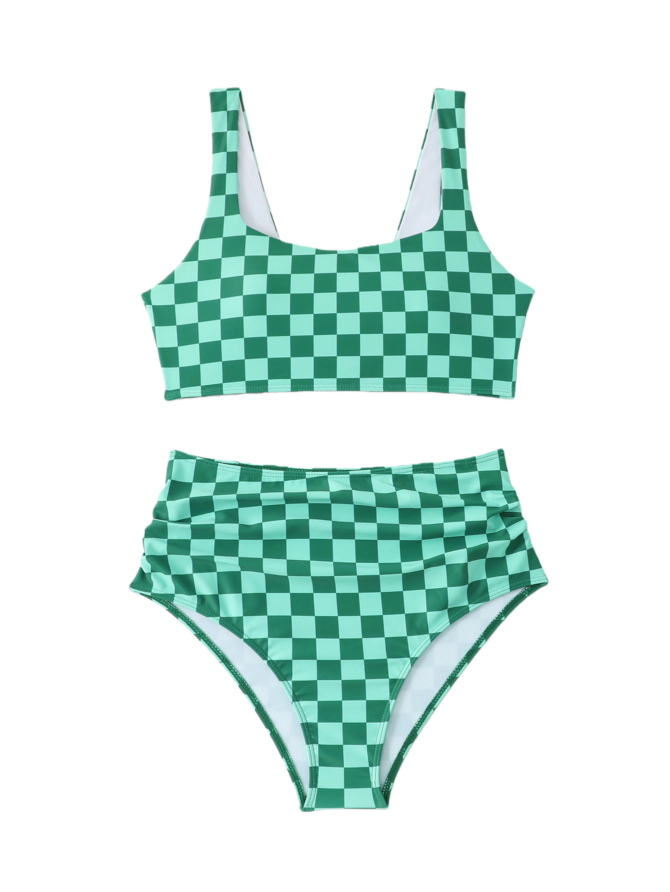 Vintage Beach Look checkered High-Waisted Surf Set