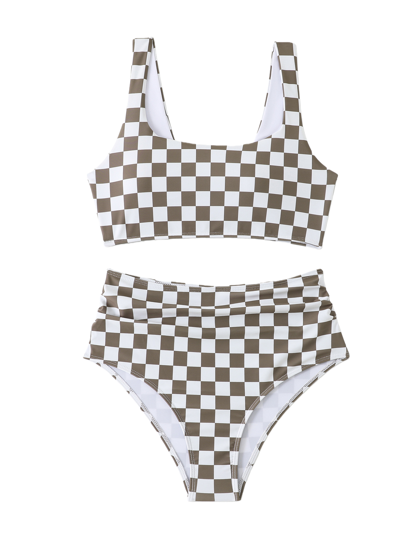 Vintage Beach Look checkered High-Waisted Surf Set