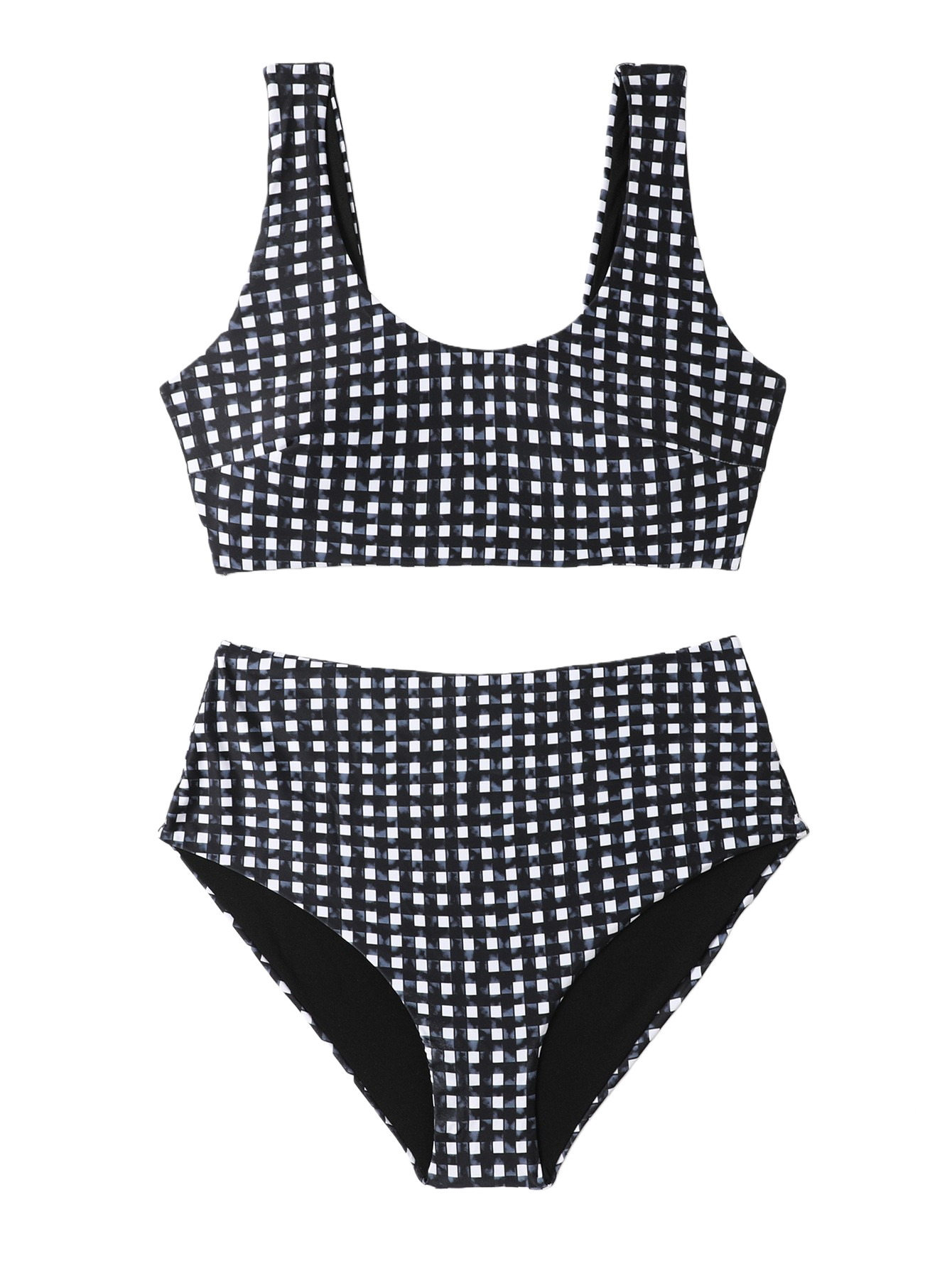 Vintage Beach Look Black Gingham High-Waisted Surf Set