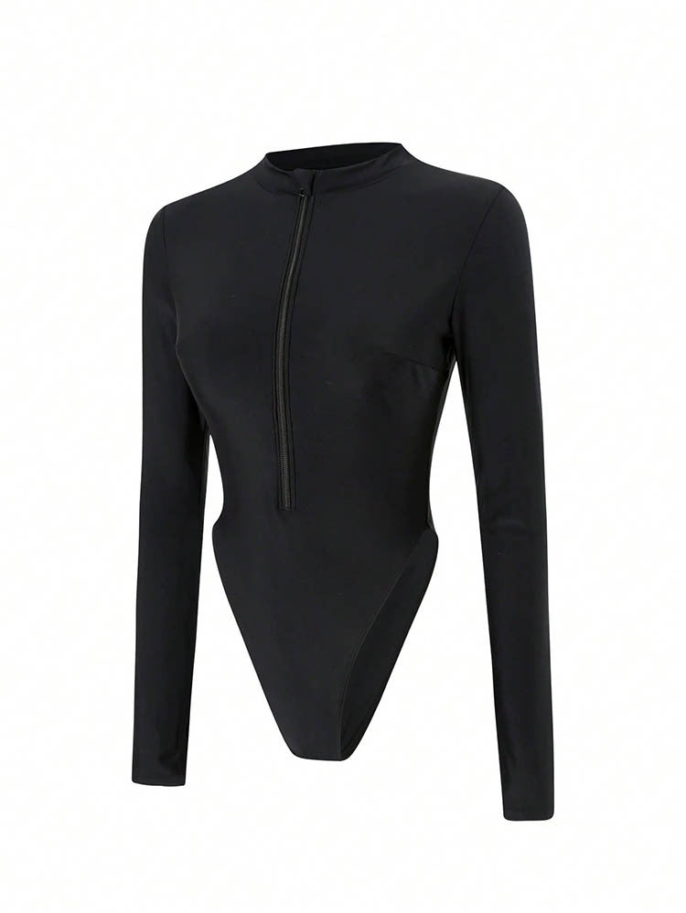 Long-sleeve Rashguard High-cut One-Piece Surf Suit in Black