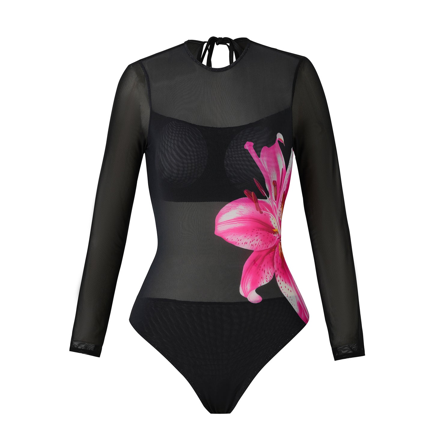 Vivid Lily Floral Long-sleeve One-Piece Sheer mesh Surf Rashguard