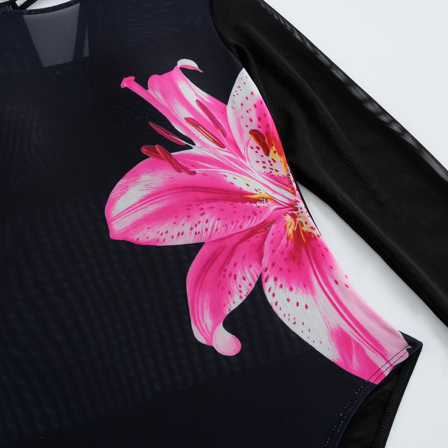 Vivid Lily Floral Long-sleeve One-Piece Sheer mesh Surf Rashguard