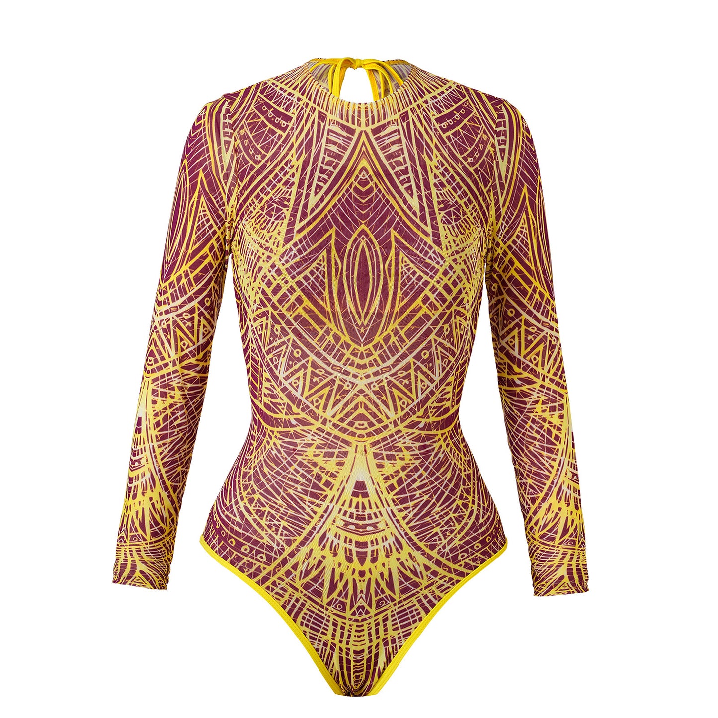 Mandala Totem lightweight Sheer mesh cover-up Long-sleeve One-Piece Surf Rashguard